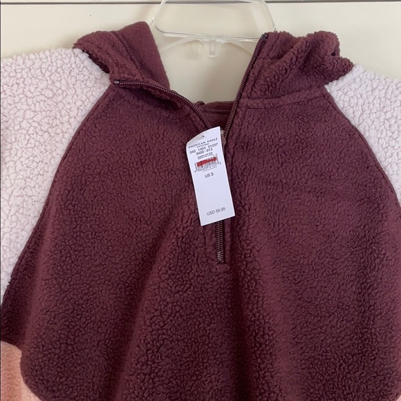 NWT! American Eagle Pink Colorblock Fleece Halfzip - Picture 2 of 3